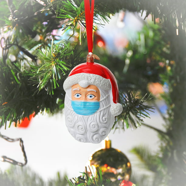 2021 Christmas Tree Ornaments Santa Wearing Mask Hanging Decor Creative Bauble